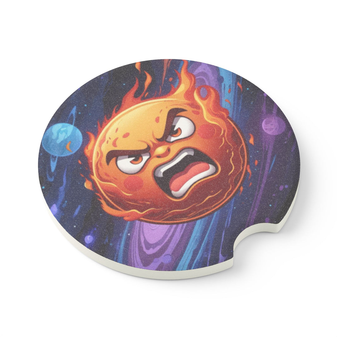 Fiery Sun Soapstone Car Coaster – Cosmic Cartoon, Absorbent & Stylish