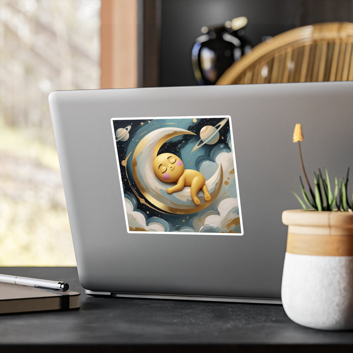 Whimsical Celestial Kiss-Cut Vinyl Sticker – Baby Moon & Stars, Matte Finish