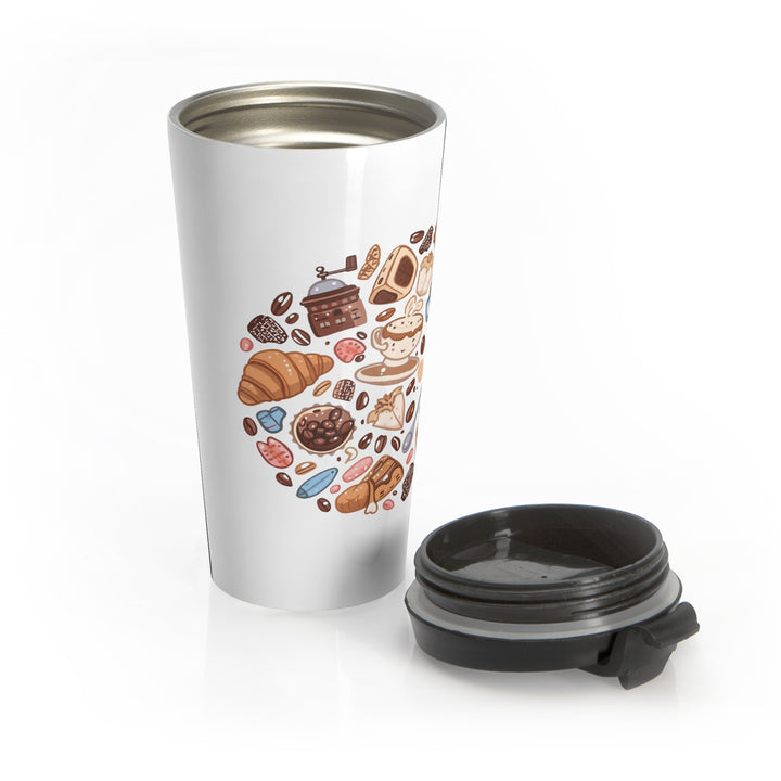 Whimsical Café Stainless Steel Travel Mug – Insulated, Spill-Proof, 15oz