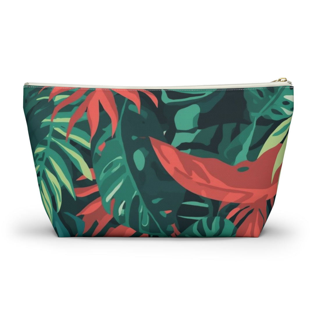 Chic T-Bottom Accessory Pouch – Tropical Leaf Pattern, Travel & Makeup Bag