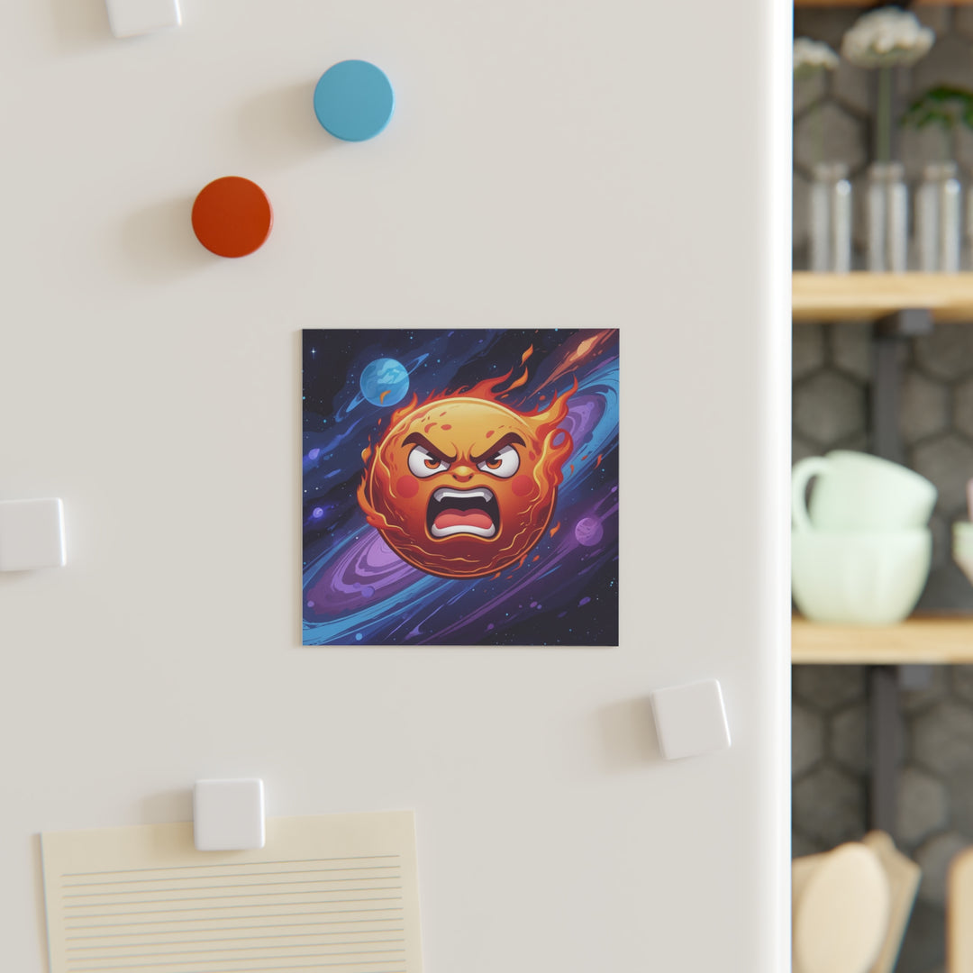 Fiery Cartoon Sun Square Magnet – Personalized Cosmic Vibes for Any Space!