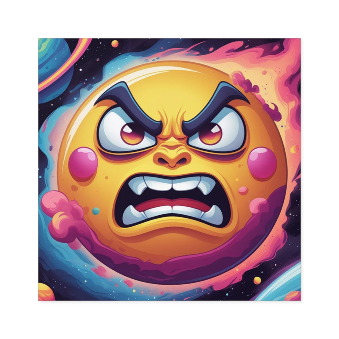 Space-Themed Square Sticker – Angry Sun Vinyl, Indoor/Outdoor, Customizable