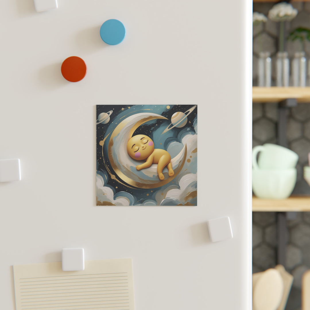 Personalized Square Magnet – Baby Moon & Stars | Cute Custom Nursery Decor