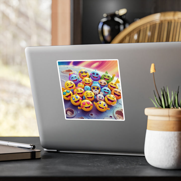 Cosmic Emoji Vinyl Kiss-Cut Stickers – Fun POD Art, Weatherproof, Matte