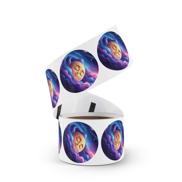 Galaxy Moon Round Sticker Label Rolls – Durable BOPP, Cute Space Design
