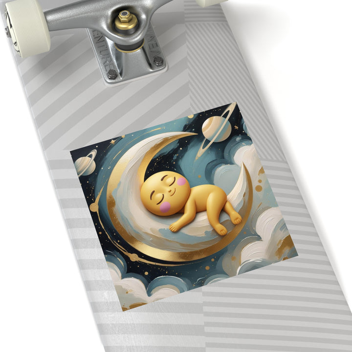 Custom Square Sticker – Sleepy Moon Baby Design, Weatherproof, Removable