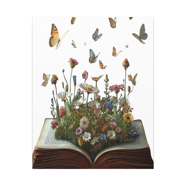 Magical Pop-Up Book Matte Canvas – Whimsical Wildflowers & Butterflies Art