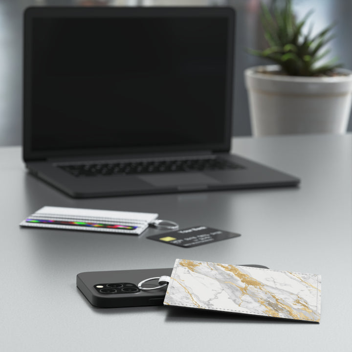 Personalized Saffiano Leather Card Holder – Marble Gold Chic, Slim & Luxe