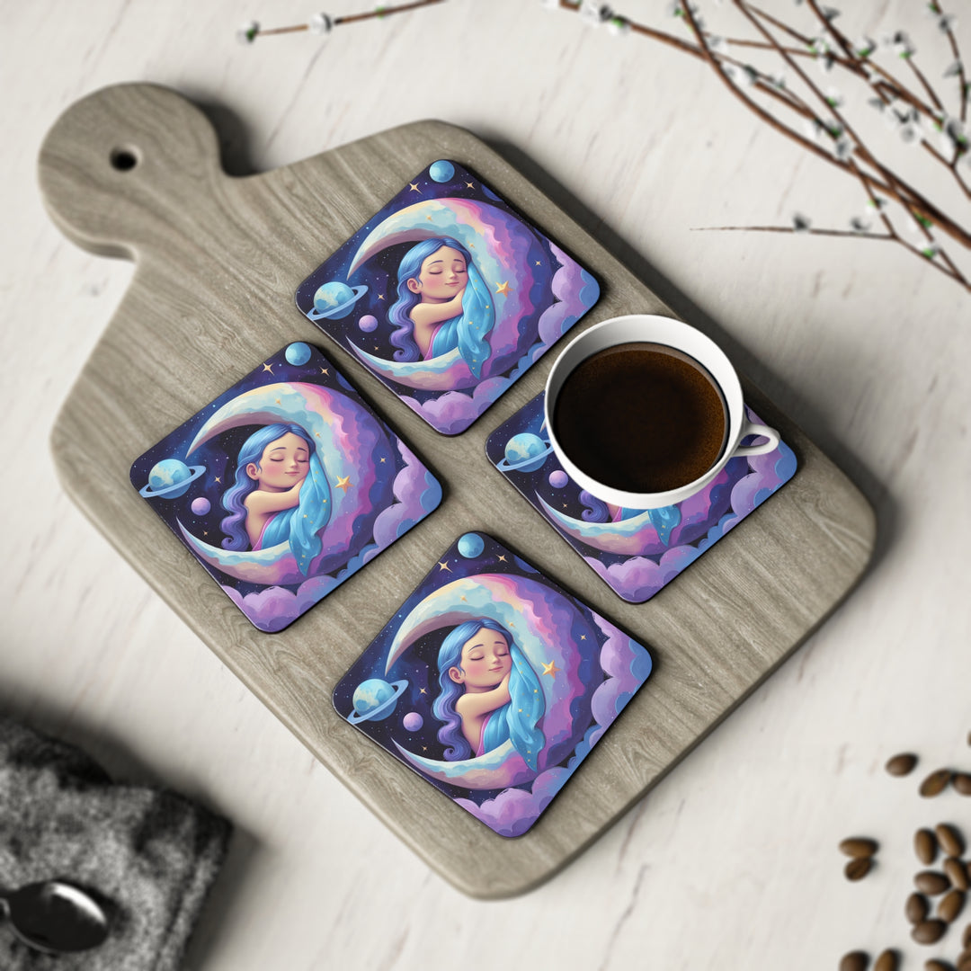 Dreamy Celestial Girl & Moon Coasters – Stylish, Durable, Unique Decor