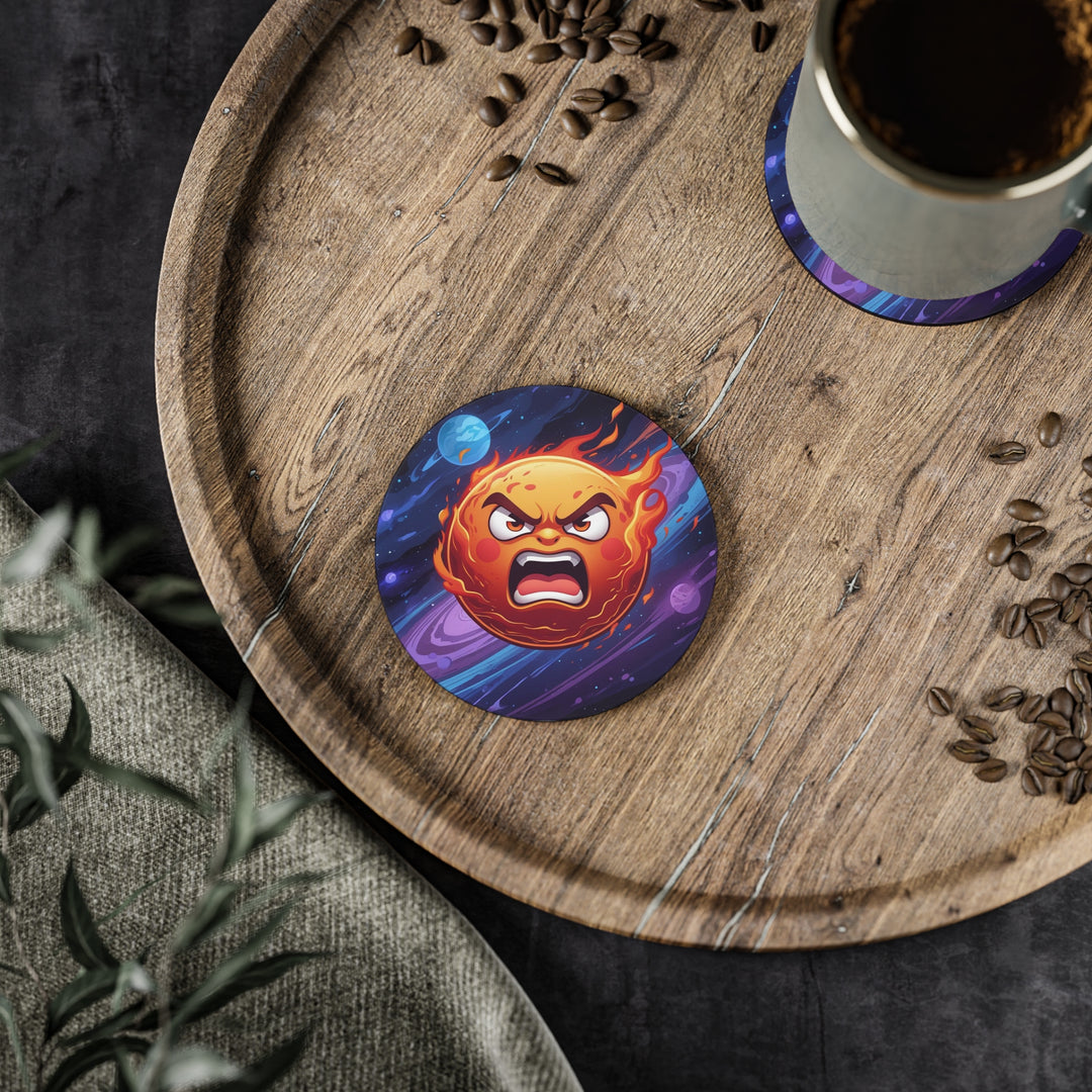 Fiery Cosmic Sun Coaster Set – Bold Cartoon Space Decor for Trendy Homes
