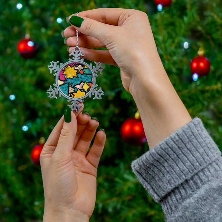 Custom Comic Pop Art Pewter Snowflake Ornament – Vibrant, Handcrafted Gift