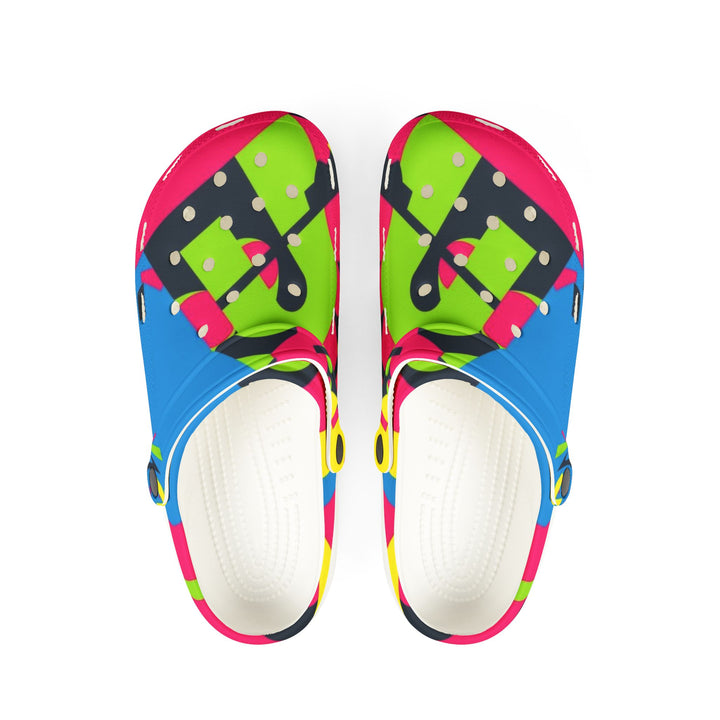 Vibrant Abstract EVA Foam Rubber Clogs – Neon Geometric, Ultra Comfy, Trendy