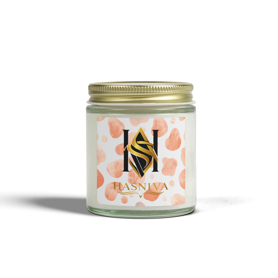 Hand-Poured Coconut Apricot Scented Candle – Artistic Watercolor, 4oz/9oz