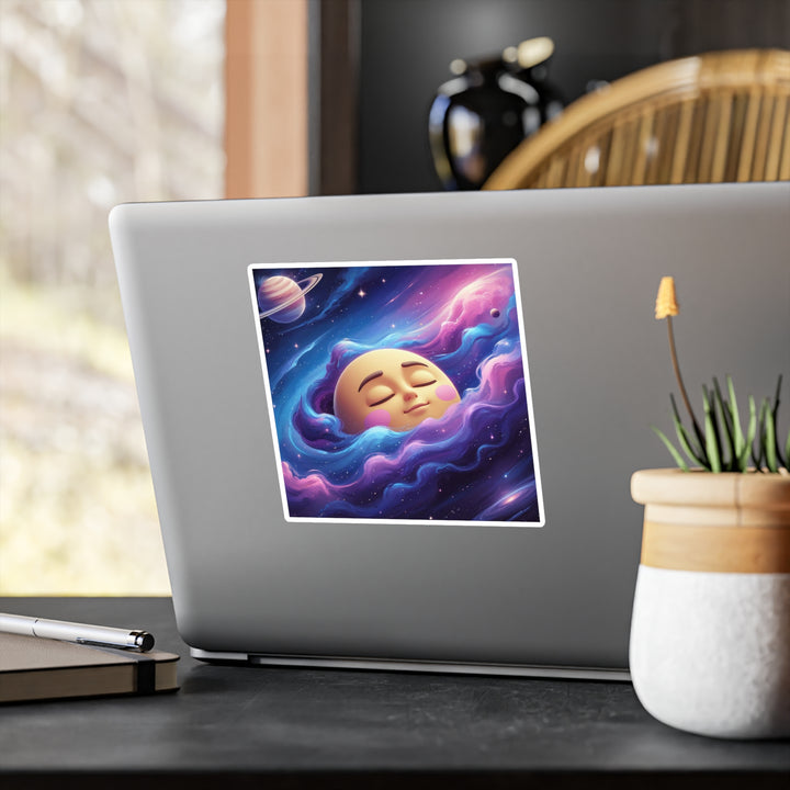 Galaxy Moon Vinyl Kiss-Cut Sticker – Cute Space Aesthetic, Weatherproof