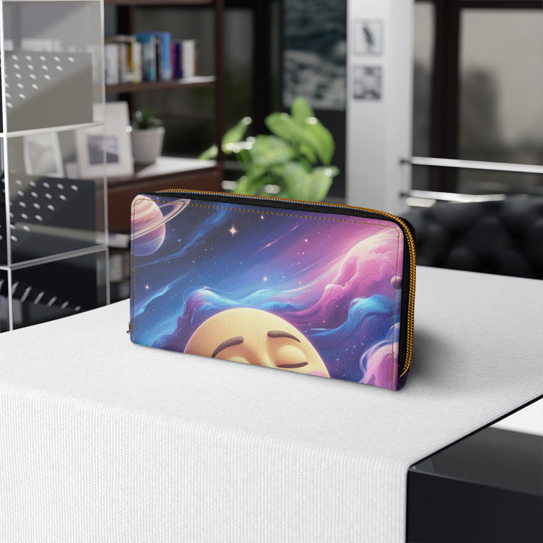 Galaxy Moon Personalized Zipper Wallet – Cute Faux Leather Organizer