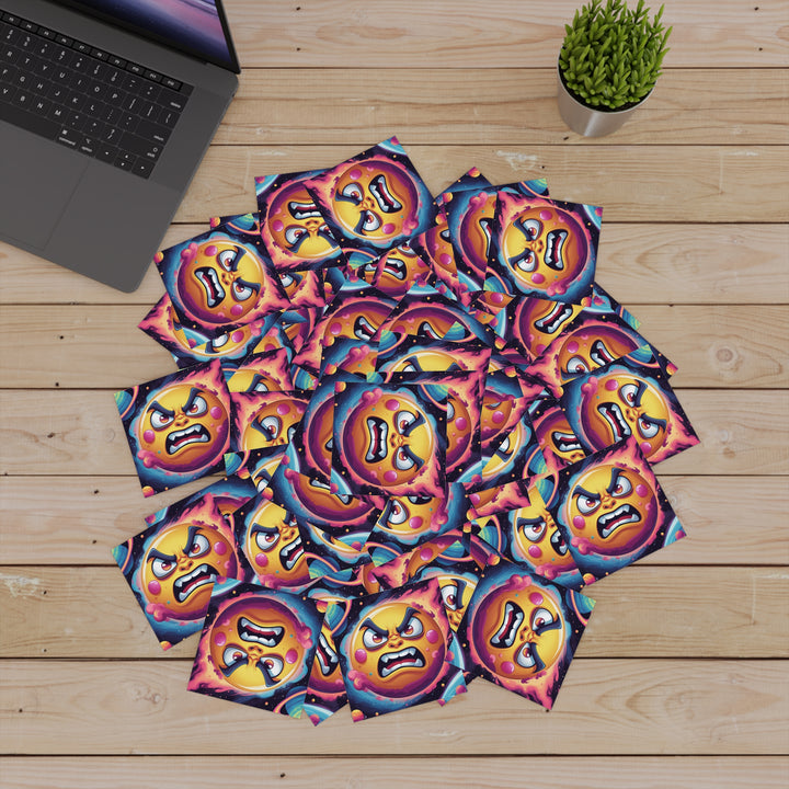Cosmic Cartoon Angry Sun Laminate Square Sticker – Bold & Durable Art