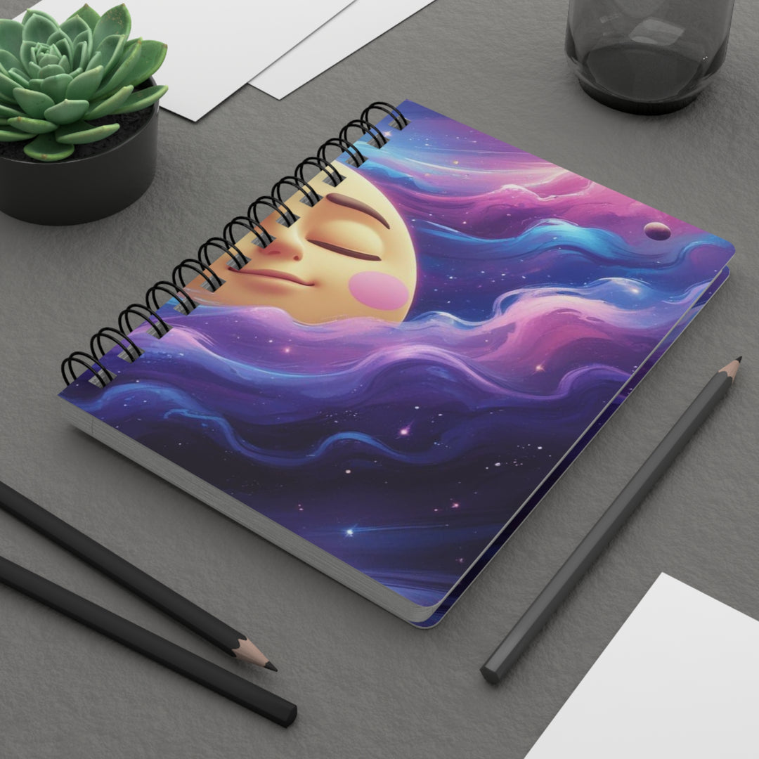Dreamy Galaxy Spiral Bound Journal – Cute Moon & Cosmic Clouds Notebook