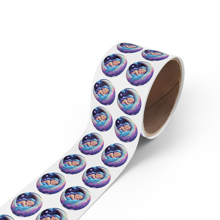 Dreamy Moon Girl Round Sticker Labels – Durable, Glossy, Celestial Rolls