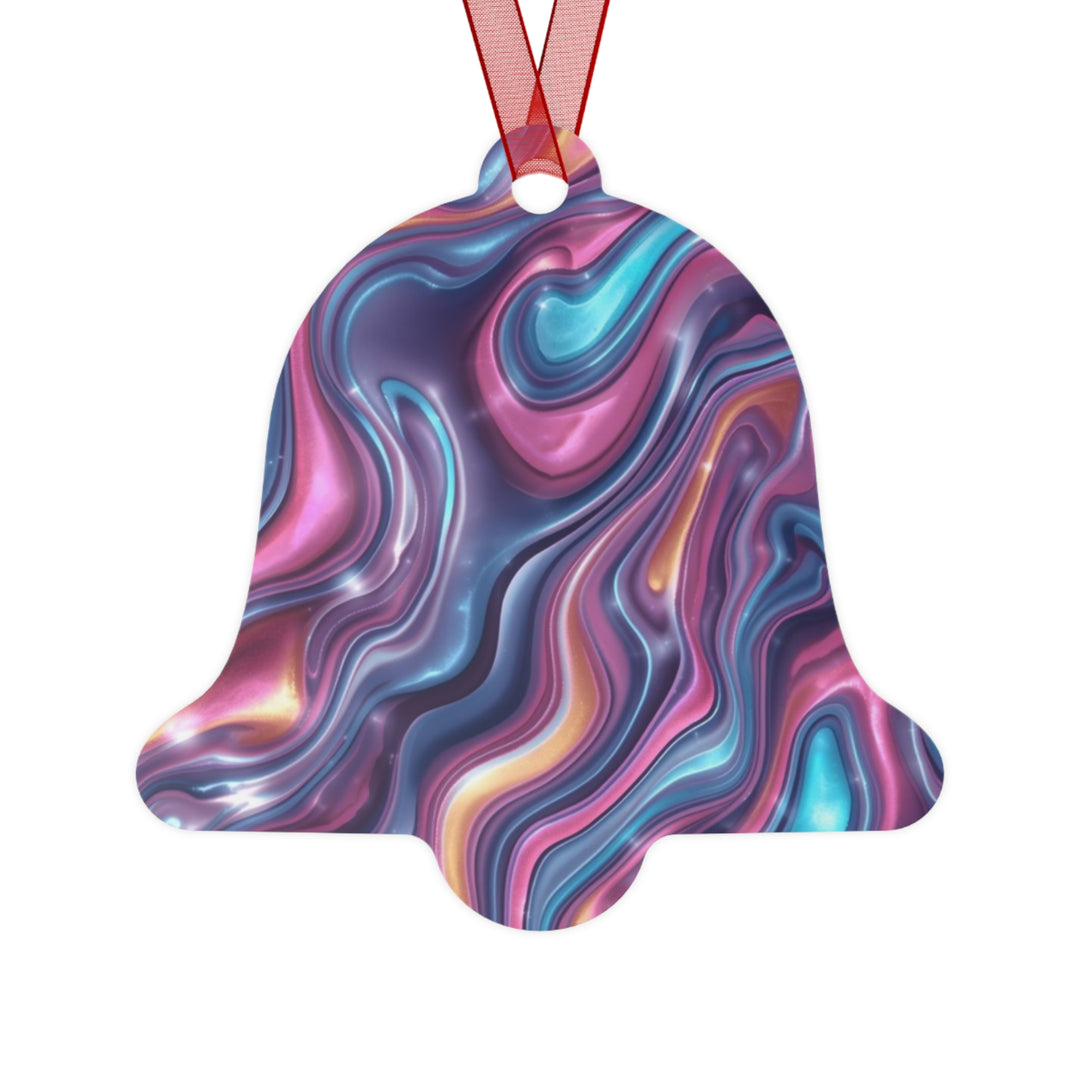 Glossy Metal Ornament – Iridescent Swirl Modern Marble Design, Customizable