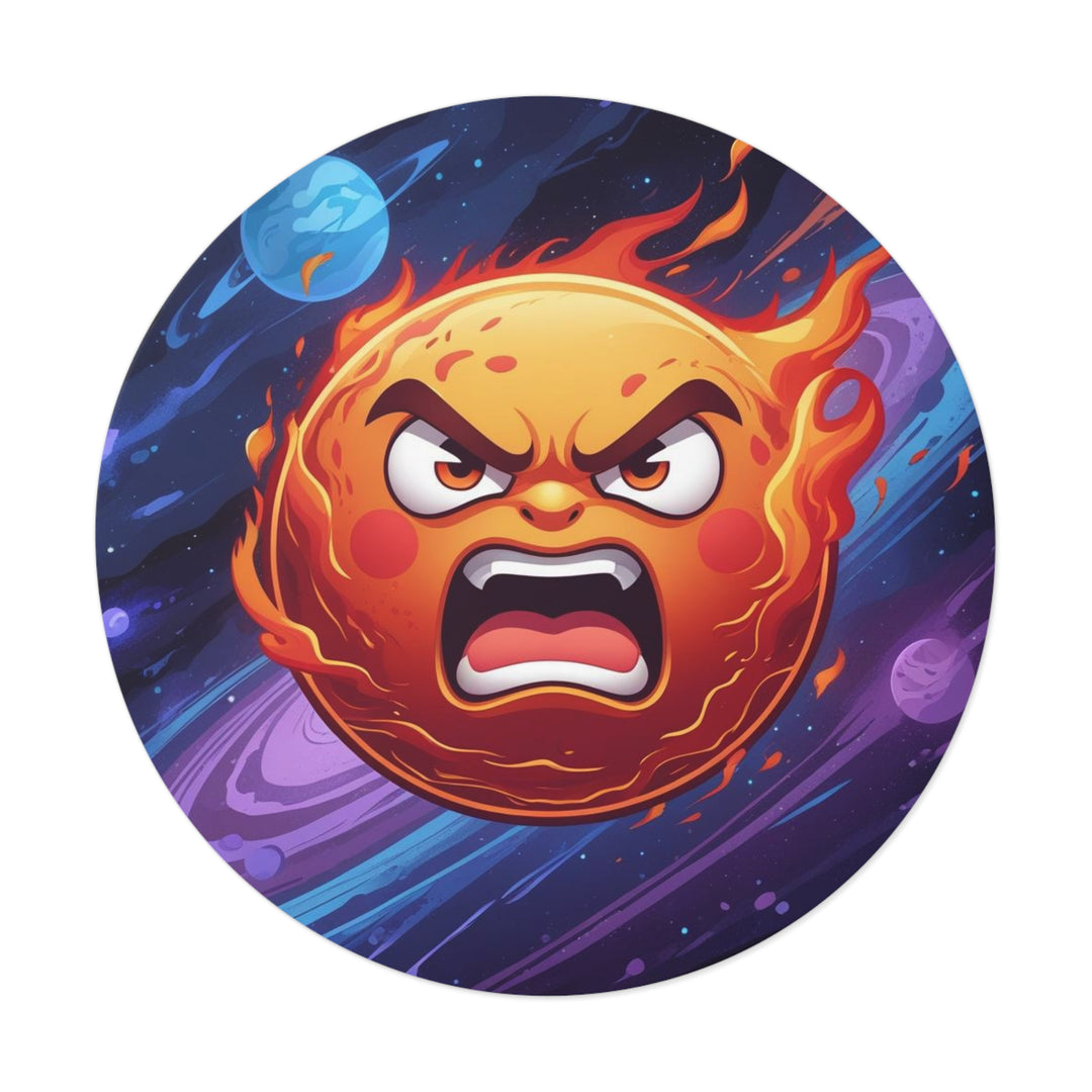 Fiery Cosmic Sun Custom Round Vinyl Sticker – Trendy, Waterproof & Bold