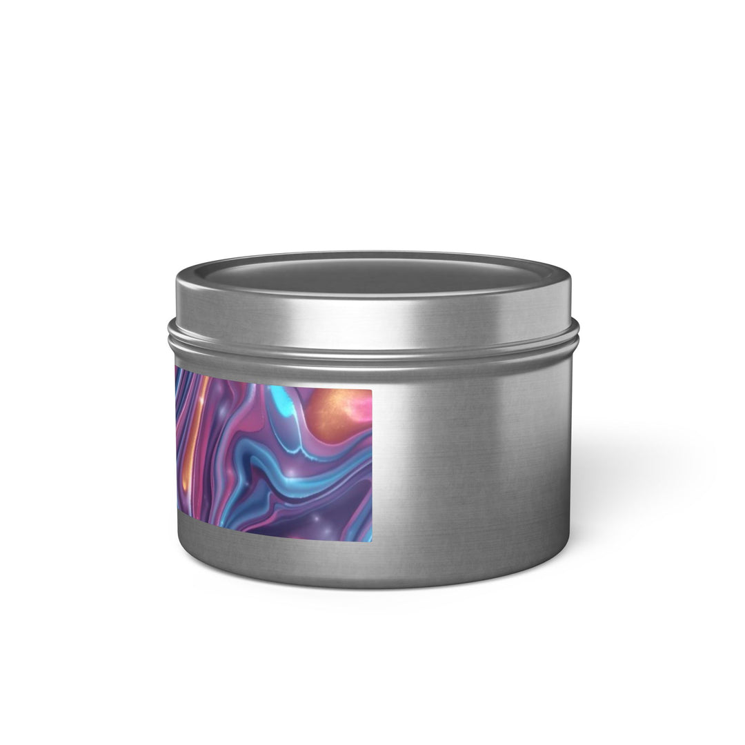 Handcrafted Iridescent Tin Candle – Luxe Soy, Custom Swirl Design, Gift-Ready