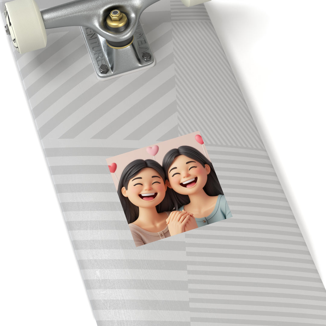Cartoon Besties Square Sticker – Weatherproof, Removable, Customizable