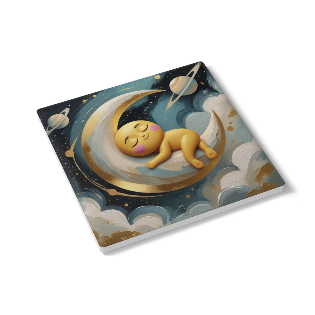 Celestial Baby Moon Ceramic Coaster – Cute Nursery Decor, Spill-Proof & Chic
