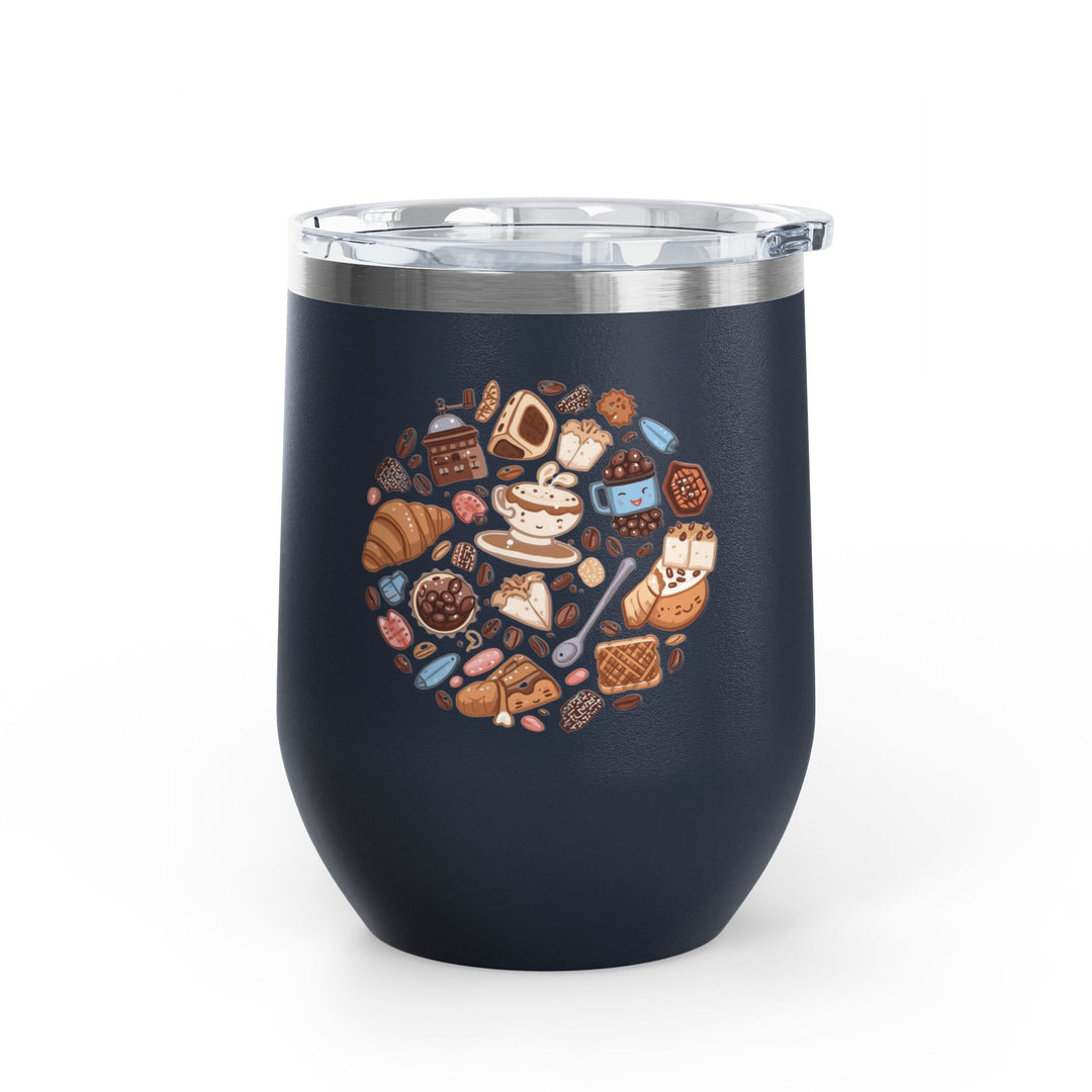 Whimsical Café 12oz Stainless Steel Wine Tumbler – Cartoon Coffee & Sweets