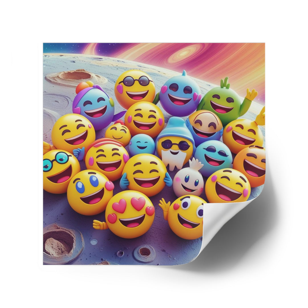 Vibrant Laminate Square Sticker – Fun Space Emoji Cartoon, Water-Resistant