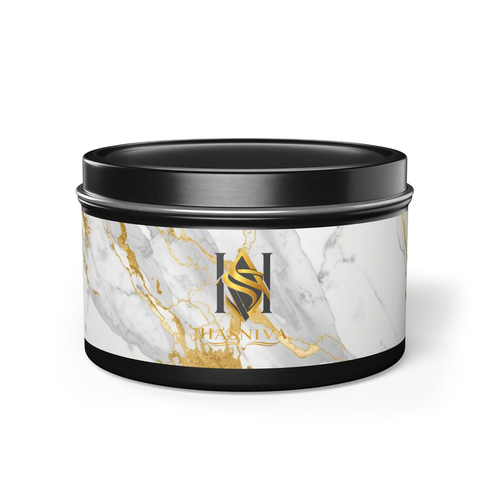 Marble Luxe Hand-Poured Tin Candle – Custom Scents, Glam Gold Accent