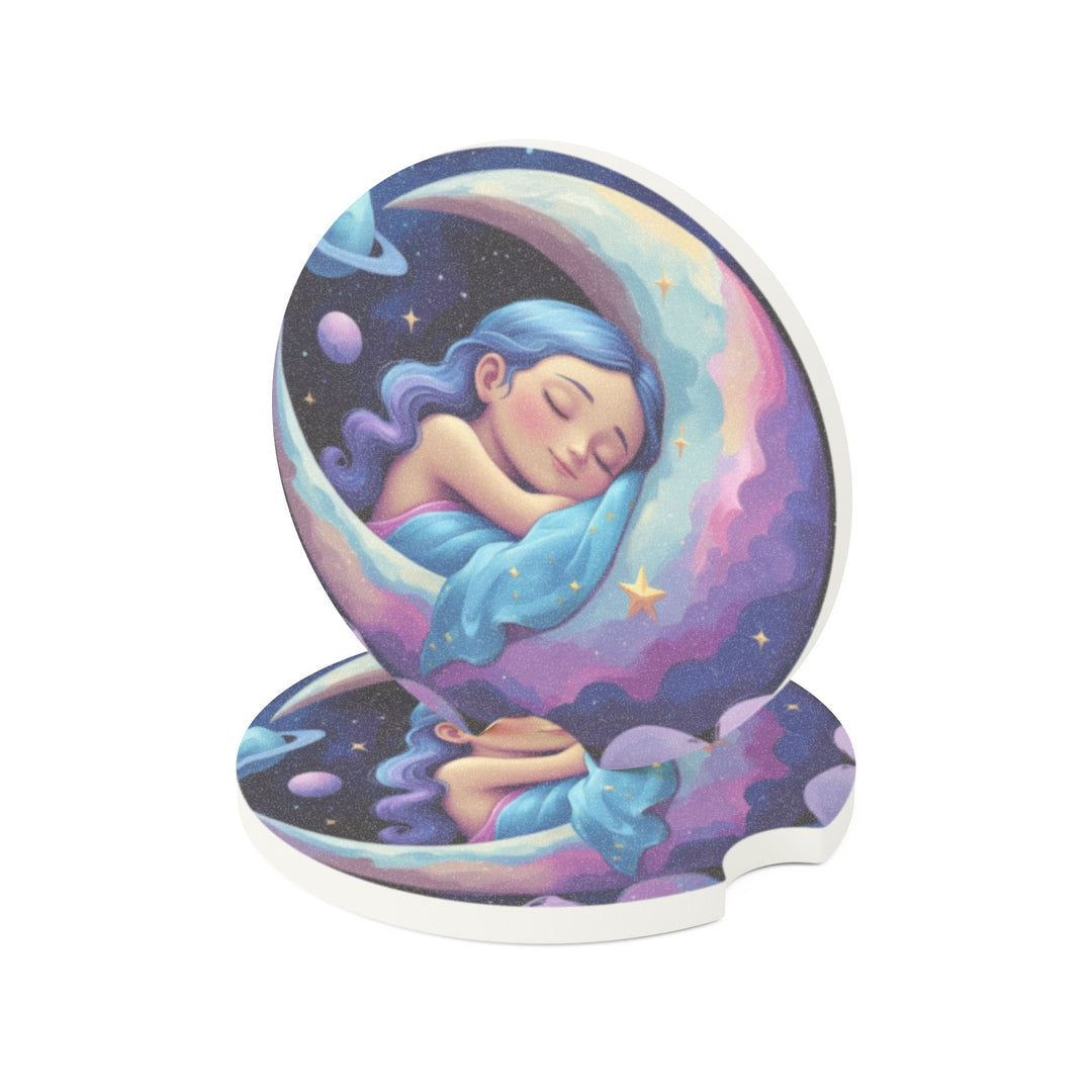 Dreamy Moon Girl Soapstone Car Coaster – Celestial Night Car Accessory