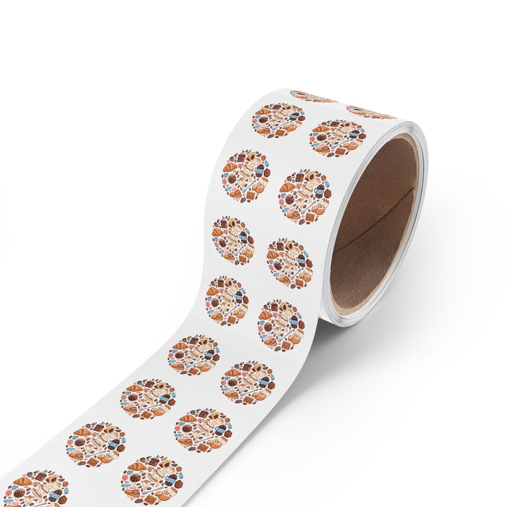 Coffee & Dessert Square Sticker Rolls – Cute Café Label for Bakery & Shop