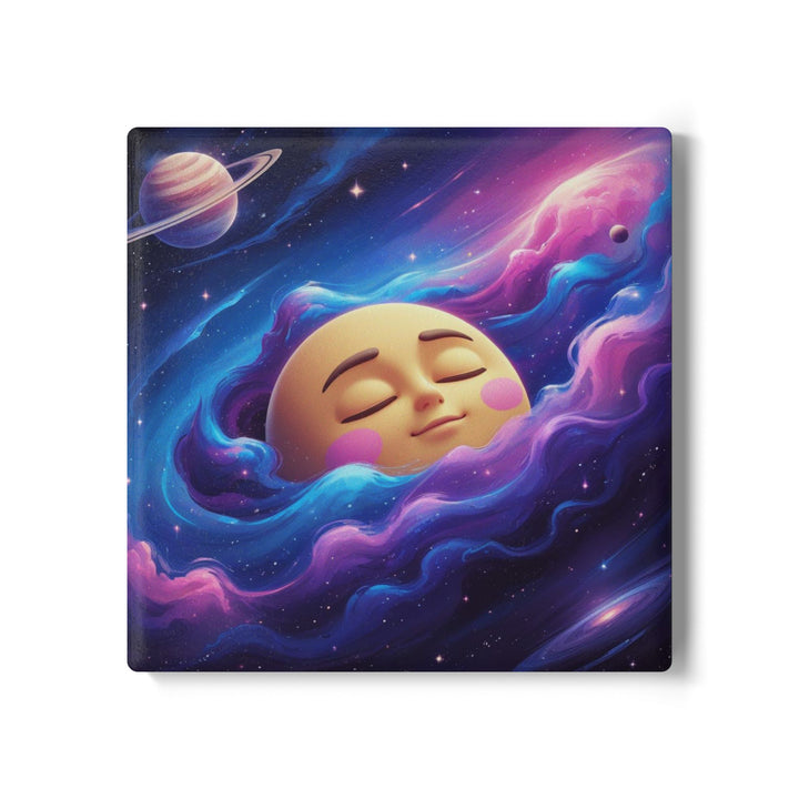 Whimsical Galaxy Moon Ceramic Coaster – Cute Space Decor, Cork Backed
