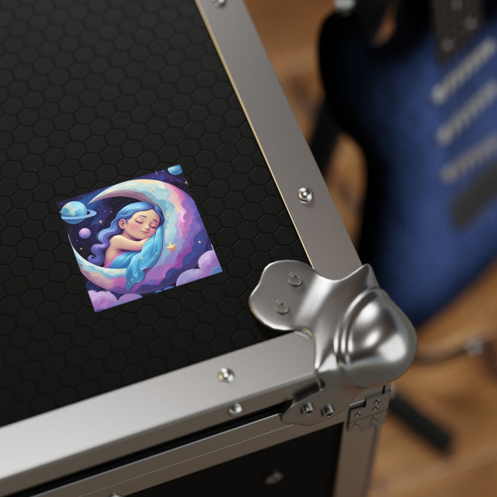 Dreamy Celestial Girl Moon Square Sticker – Custom Weatherproof Vinyl