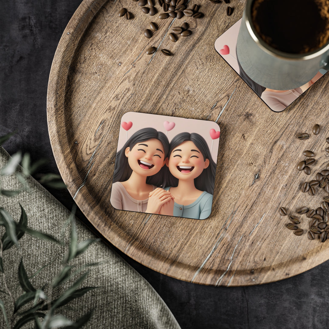 Charming Cartoon Girls Coaster – Cute Friendship, Joyful Pastel Decor Set