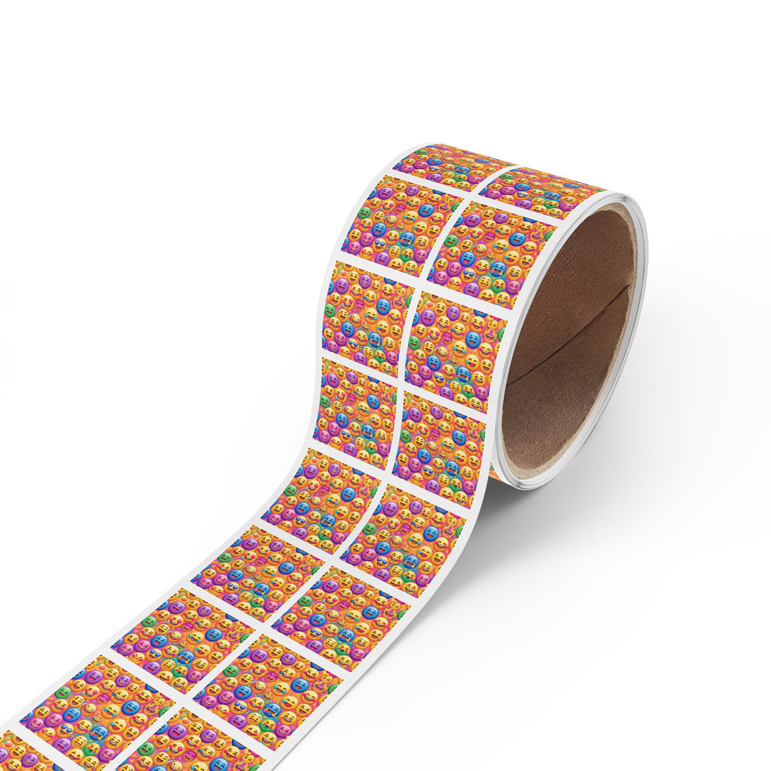 Vibrant Emoji Square Sticker Rolls – Durable, Glossy, Fun Labels for All
