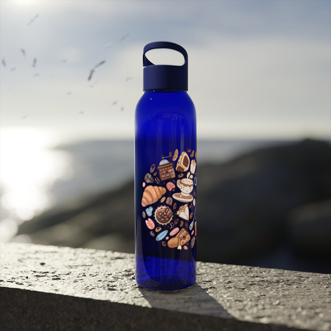 Sky Water Bottle – Cute Coffee & Dessert Cartoon, 21.9oz, BPA-Free, Trendy