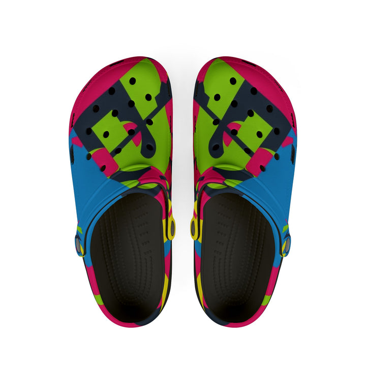 Vibrant Abstract EVA Foam Rubber Clogs – Neon Geometric, Ultra Comfy, Trendy
