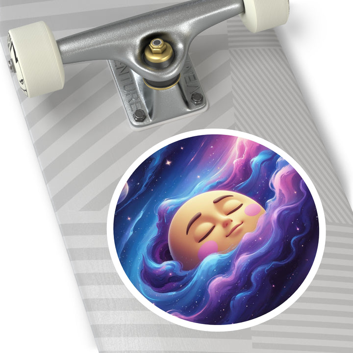 Dreamy Galaxy Moon Round Sticker – Weatherproof, Custom Vinyl Decal