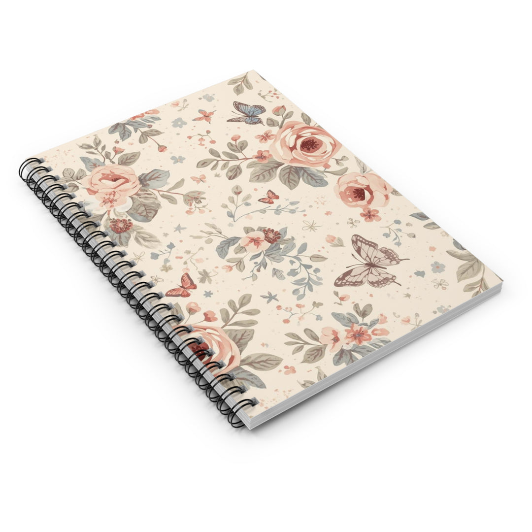 Floral Spiral Notebook - Premium Ruled Journal, Vintage Pastel Roses, 6x8