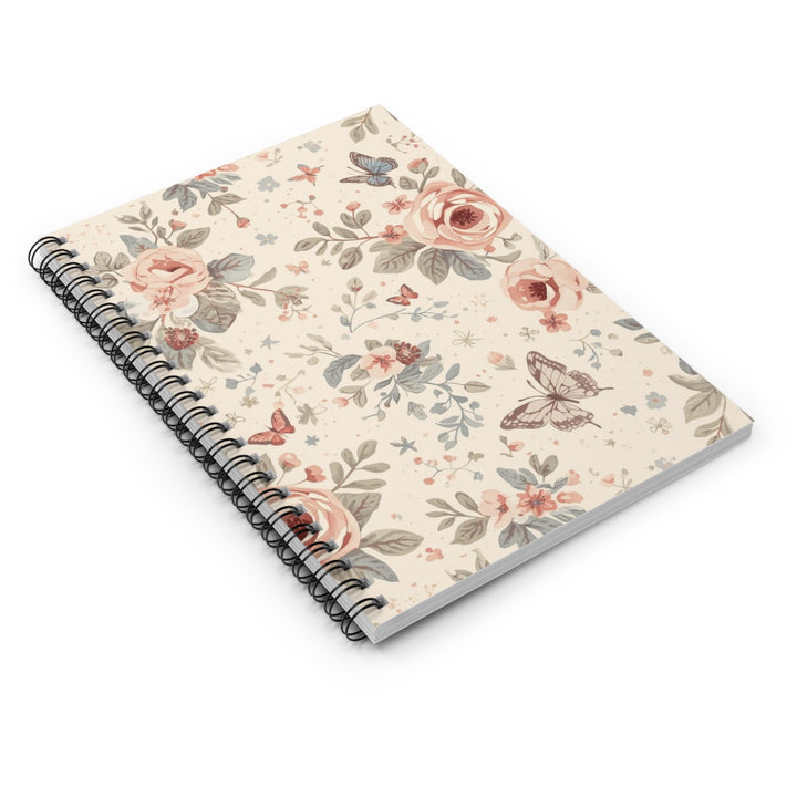 Floral Spiral Notebook - Premium Ruled Journal, Vintage Pastel Roses, 6x8
