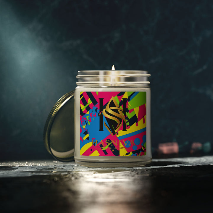Hand-Poured Coconut Apricot Candles – Bold Neon Geometric, 4oz/9oz