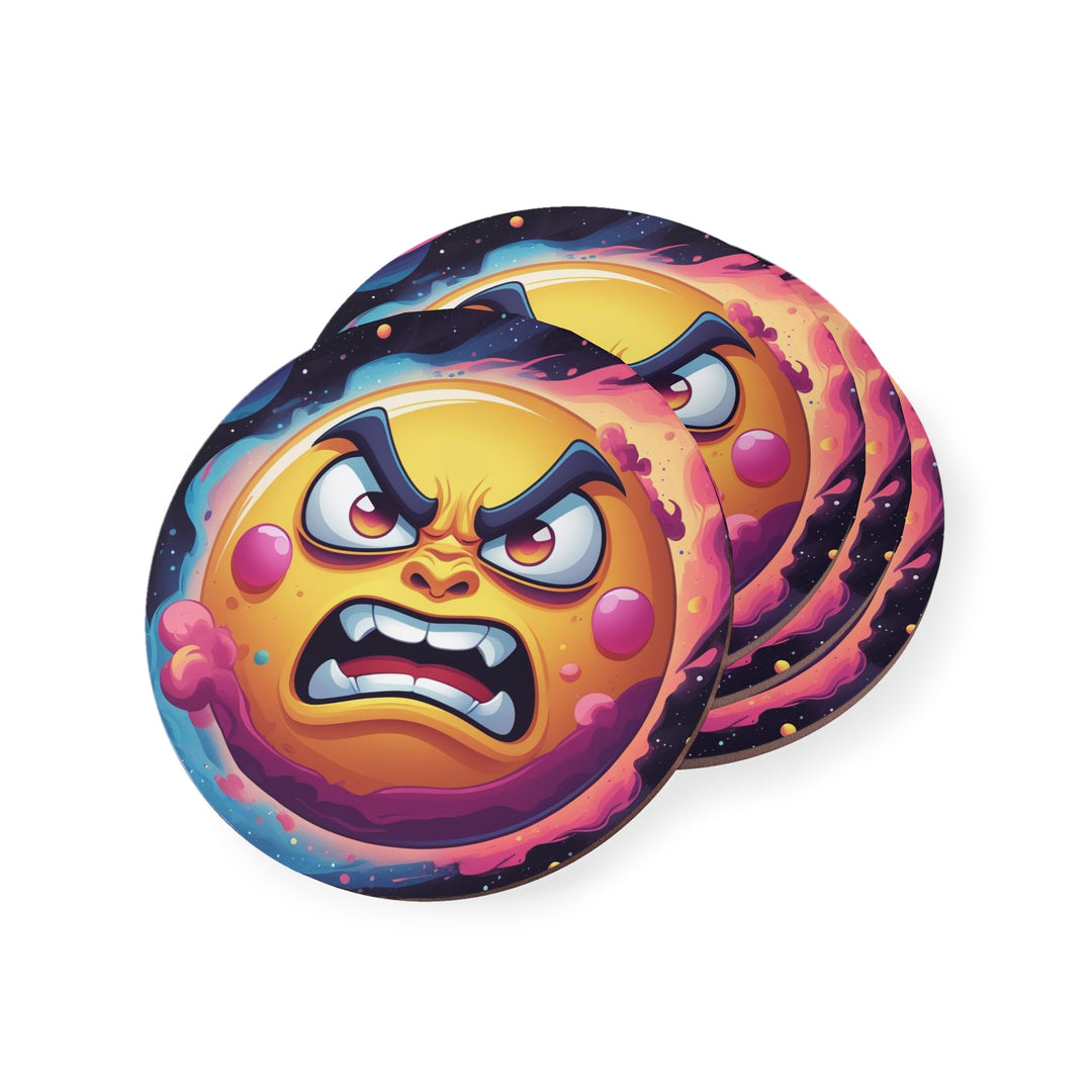Cosmic Fun Angry Sun Coasters – Bold Space Cartoon, Stylish Table Protection