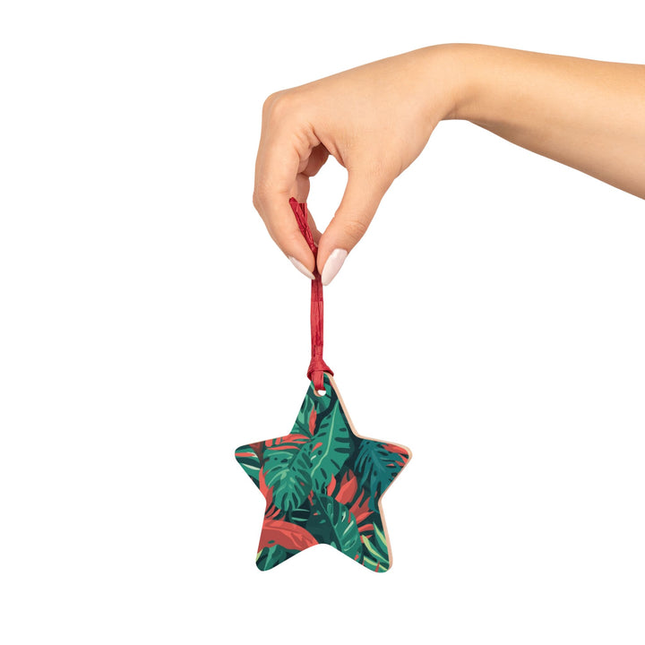 Handcrafted Wooden Ornament – Tropical Leaf Pattern, Magnetic & Hanging Decor