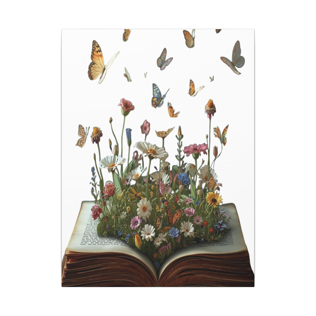 Magical Pop-Up Book Matte Canvas – Whimsical Wildflowers & Butterflies Art