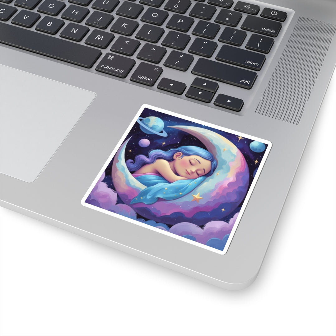 Dreamy Moon Girl Kiss-Cut Sticker – Whimsical Celestial Aesthetic Vinyl