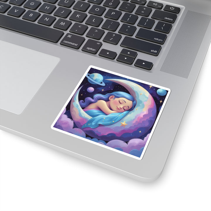Dreamy Moon Girl Kiss-Cut Sticker – Whimsical Celestial Aesthetic Vinyl