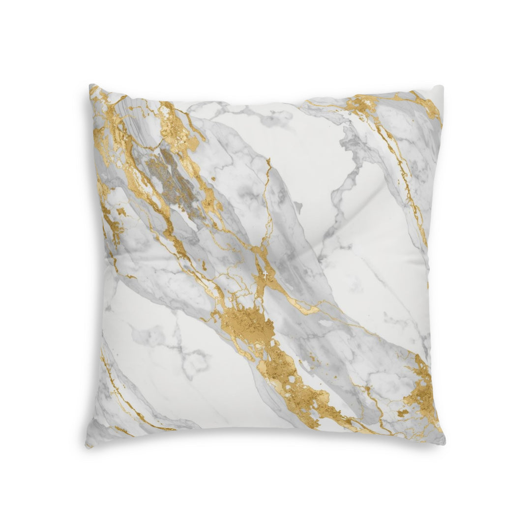 Custom Marble Tufted Square Floor Pillow – Luxe Gold & Grey, Personalized