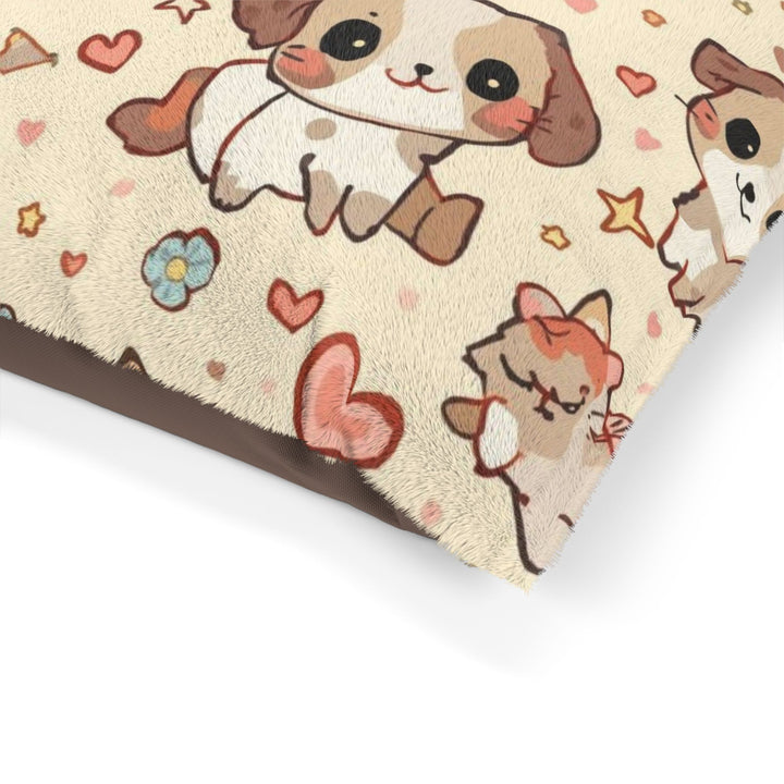 Custom Plush Pet Bed – Cute Cartoon Puppy & Kitten Print, Orthopedic, Cozy