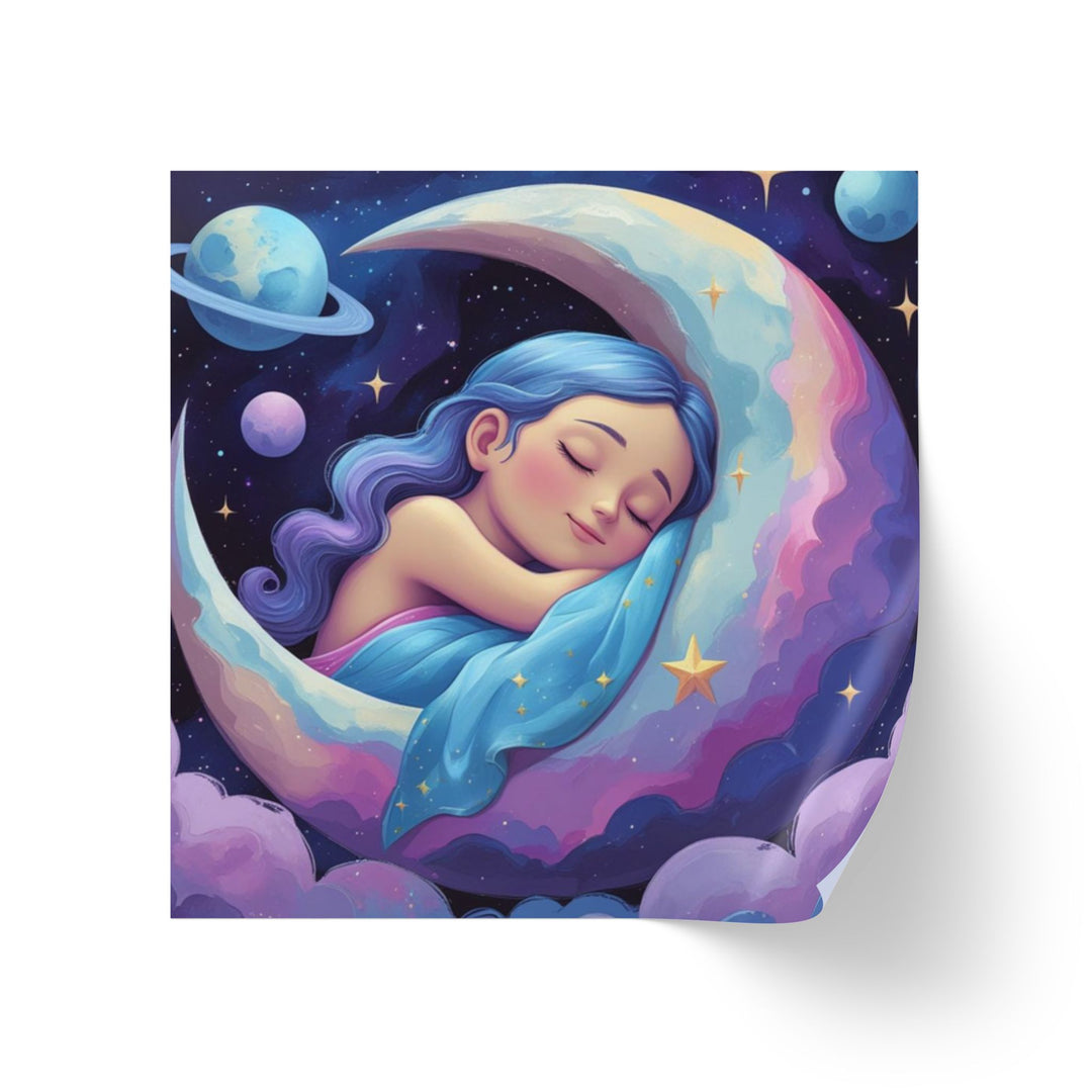 Dreamy Moon Girl Square Sticker Roll – Cute Celestial Custom Labels